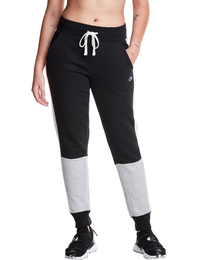 Champion Joggingbroek Dames - Zwart/Grijs - Colorblock Stripe Fleece ( 047621-ING )